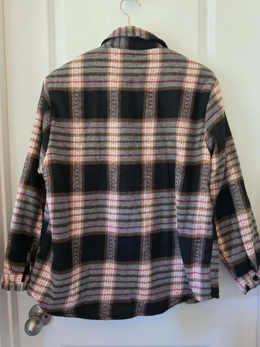 OENRE Plaid Sherpa Lined Flannel Shirt Jacket Men's L Black Brown Winter Shacket